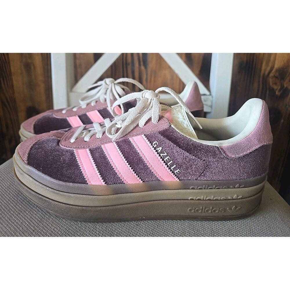 Adidas Gazelle Bold Shadow Brown Glow Pink Velvet Sneaker, Women's 9